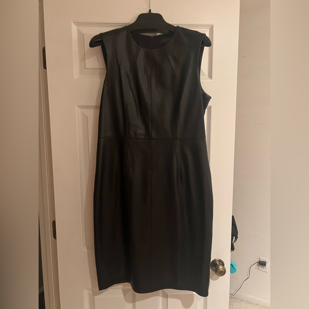 Saks Fifth Avenue 100% leather sleeveless sheath dress